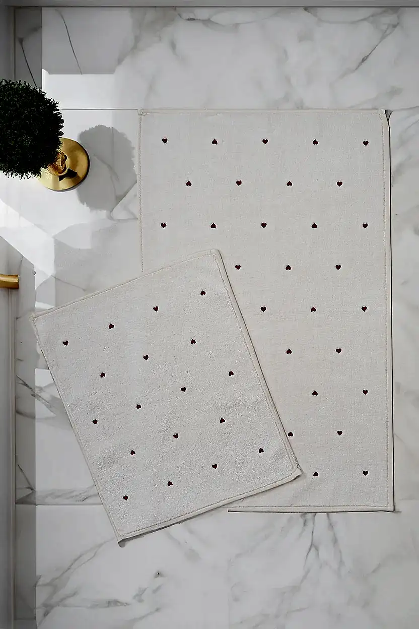 Amore Kalp Nakışlı 2'li Paspas Set (60 x 100 cm)