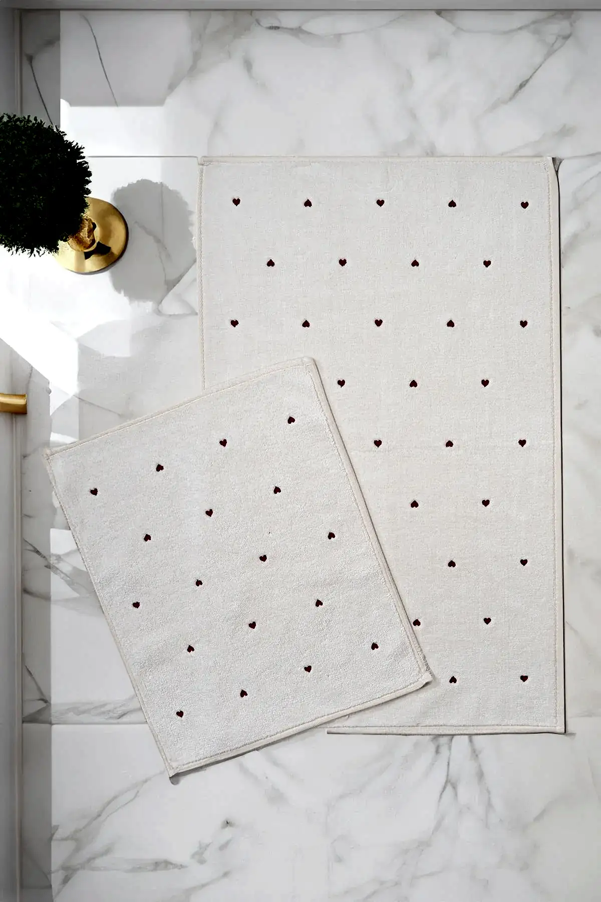 Amore Kalp Nakışlı 2'li Paspas Set (60 x 100 cm)