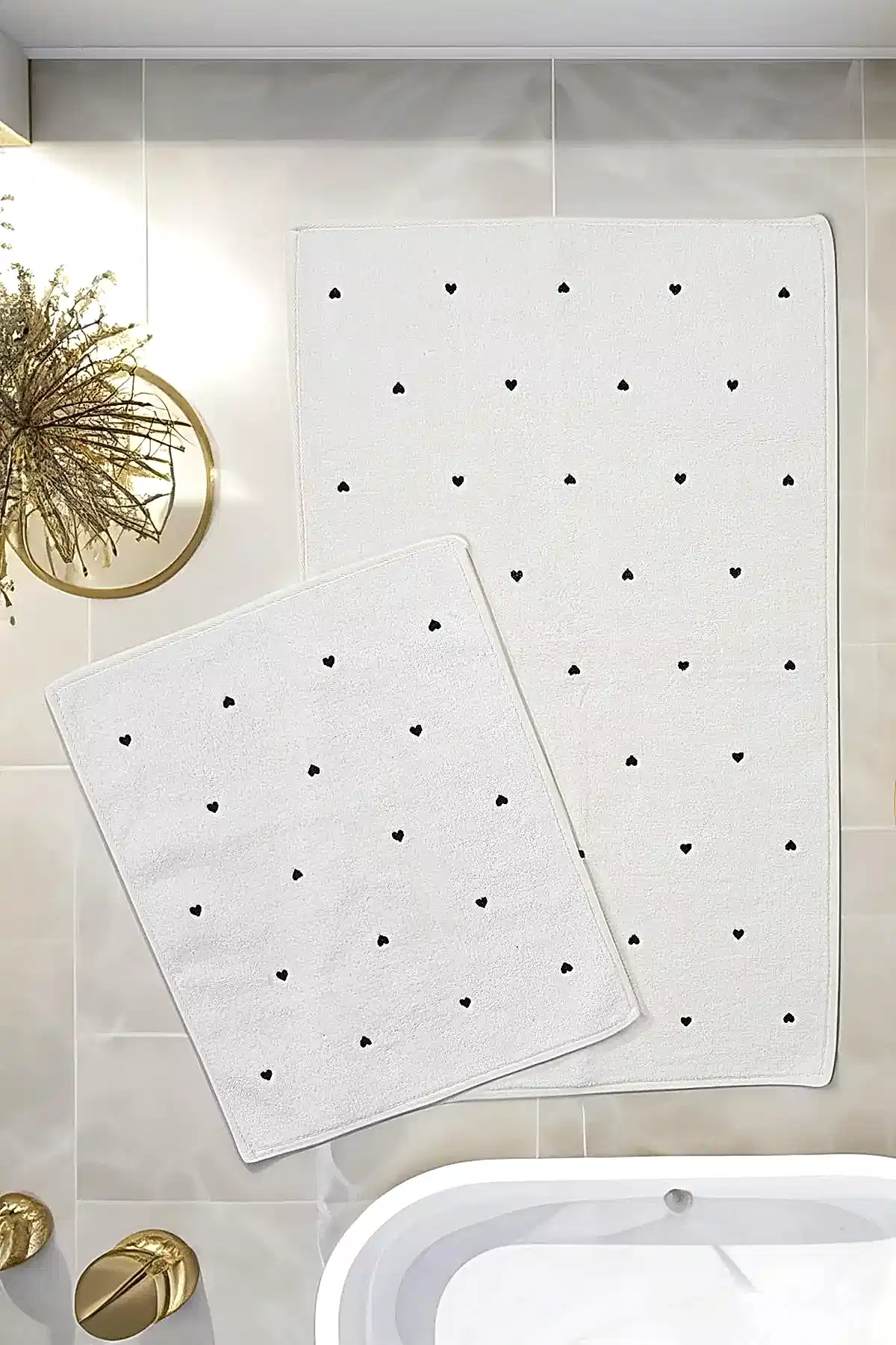 Amore Kalp Nakışlı 2'li Paspas Set (60 x 100 cm)