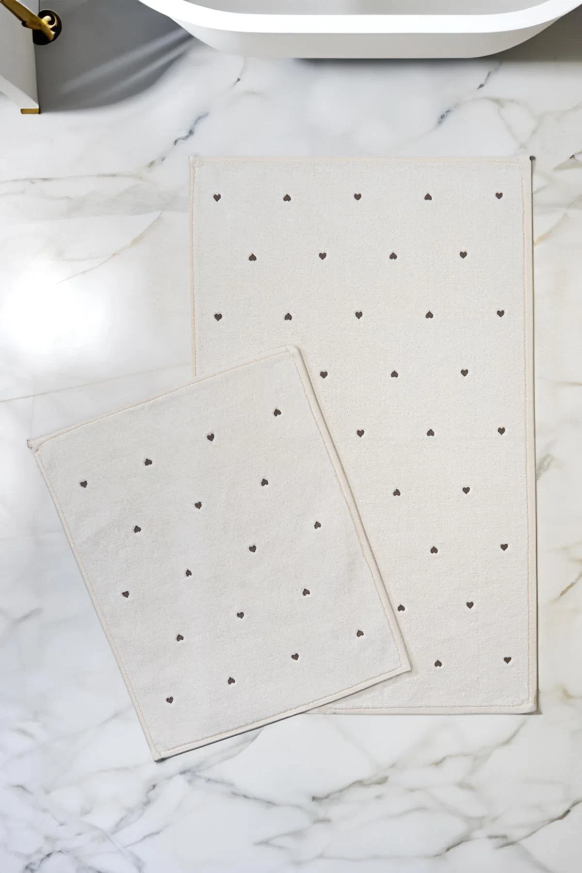 Amore Kalp Nakışlı 2'li Paspas Set (60 x 100 cm)