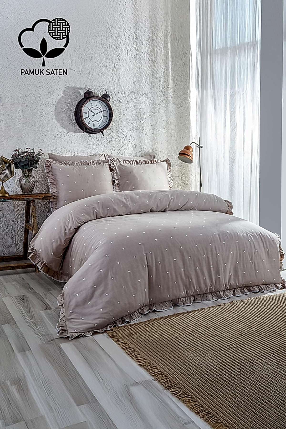 Amore Pamuk Saten Çift Kişilik Kalpli Nevresim Takımı - Nazik Home - Yuvama Değer!