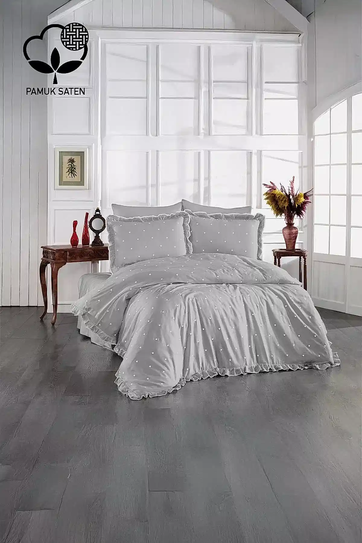 Amore Pamuk Saten Çift Kişilik Kalpli Nevresim Takımı - Nazik Home - Yuvama Değer!