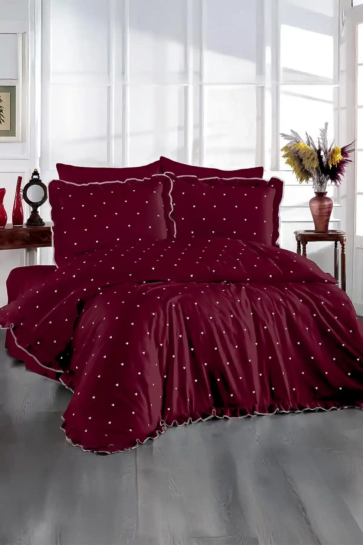 Amore Pamuk Saten Çift Kişilik Kalpli Nevresim Takımı - Nazik Home - Yuvama Değer!