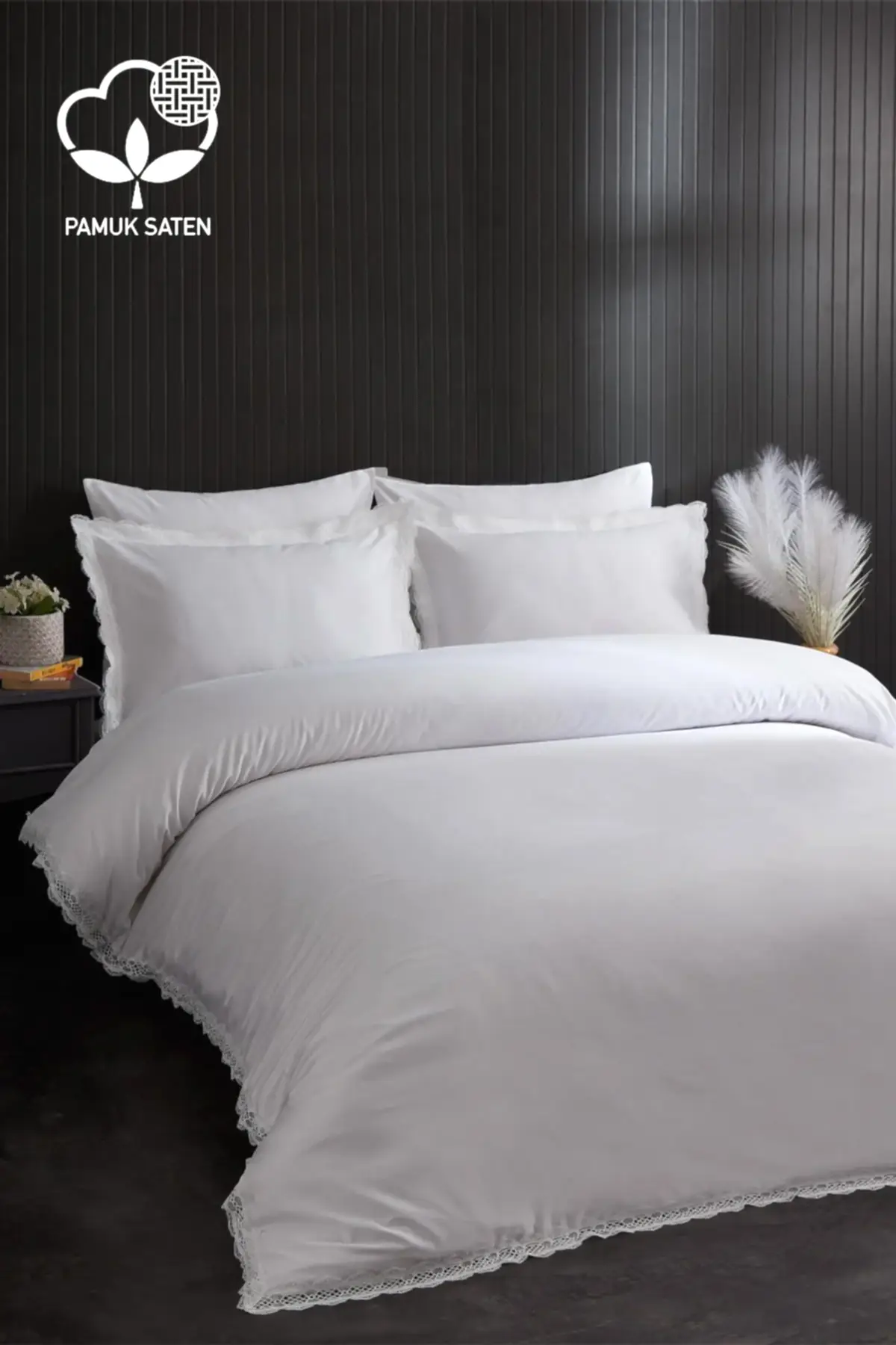 Asel 300 TC Dantelli Pamuk Saten Süper King Size 6 Parça Nevresim Takımı - Nazik Home - Yuvama Değer!