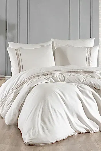 Benita Balıksırtı Nakışlı Pamuk Saten King Size 6 Parça Nevresim Takımı
