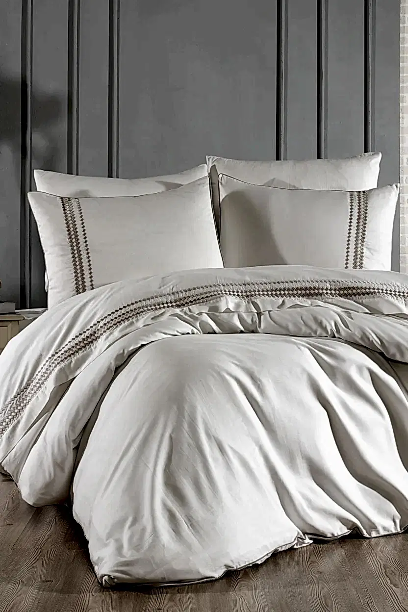 Benita Balıksırtı Nakışlı Pamuk Saten Super King Size 6 Parça Nevresim Takımı