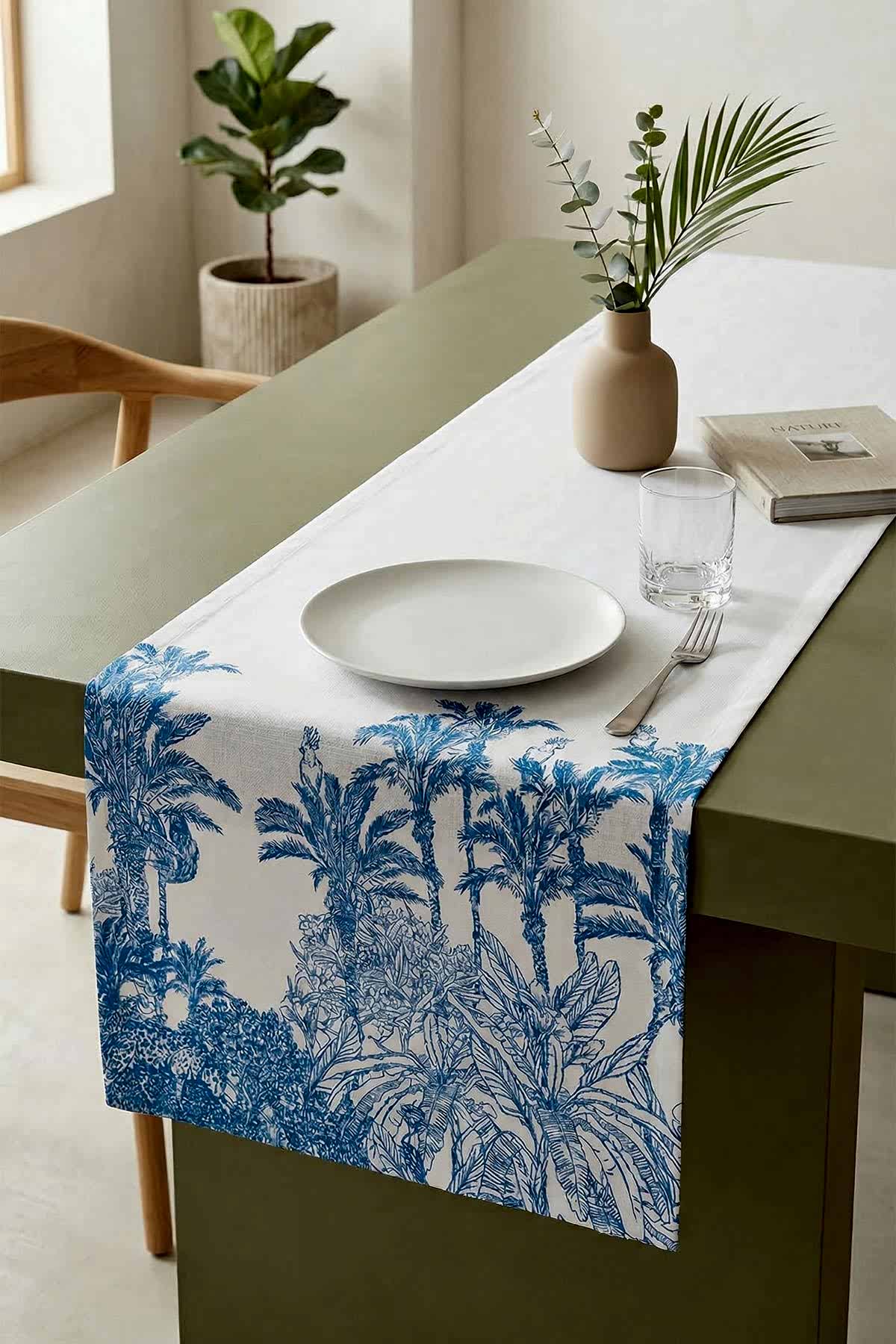 Botanik Motifli Leke Tutmaz Dertsiz Runner (40 x 140 cm)