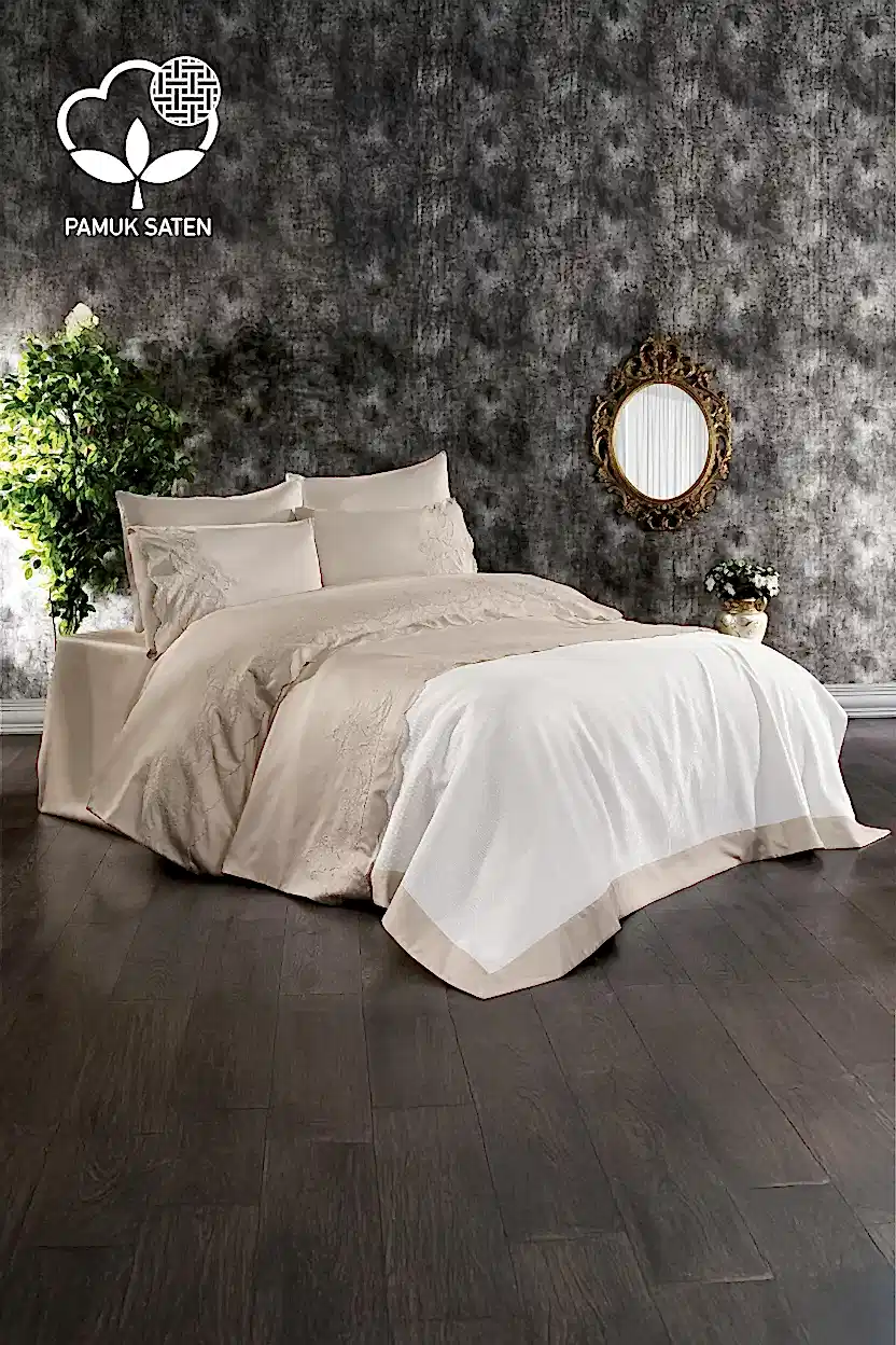 Hanedan İşlemeli Çift Kişilik 7 Parça Nevresim + Pike Set - Nazik Home - Yuvama Değer!