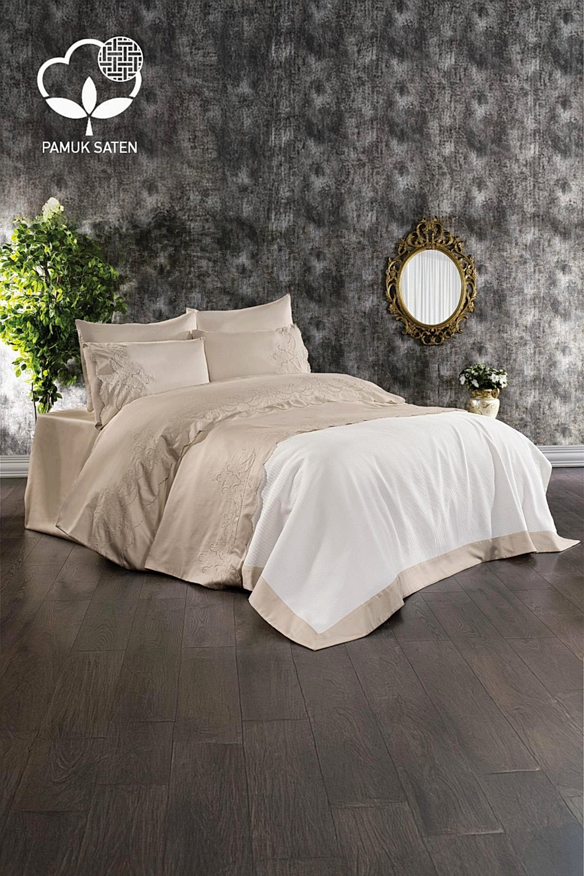 Hanedan İşlemeli Çift Kişilik 7 Parça Nevresim + Pike Set - Nazik Home - Yuvama Değer!