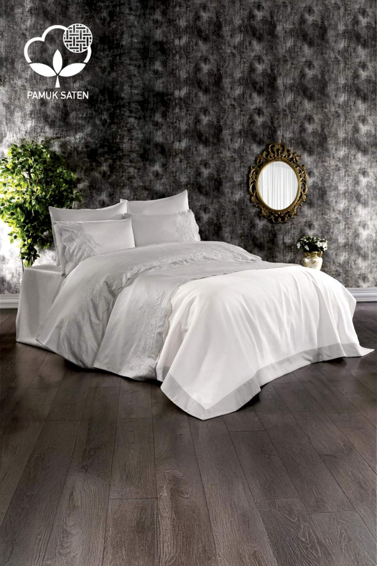 Hanedan İşlemeli Çift Kişilik 7 Parça Nevresim + Pike Set - Nazik Home - Yuvama Değer!