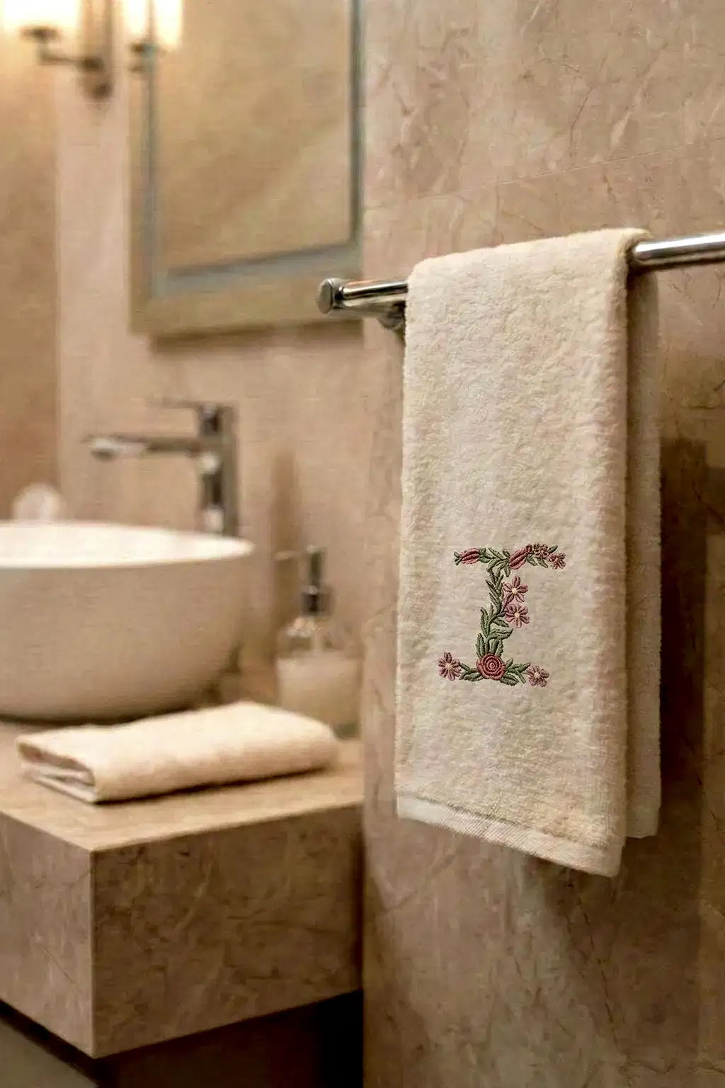 Monogram Harf Nakışlı Bambu Yüz Havlusu (50 x 90 cm)