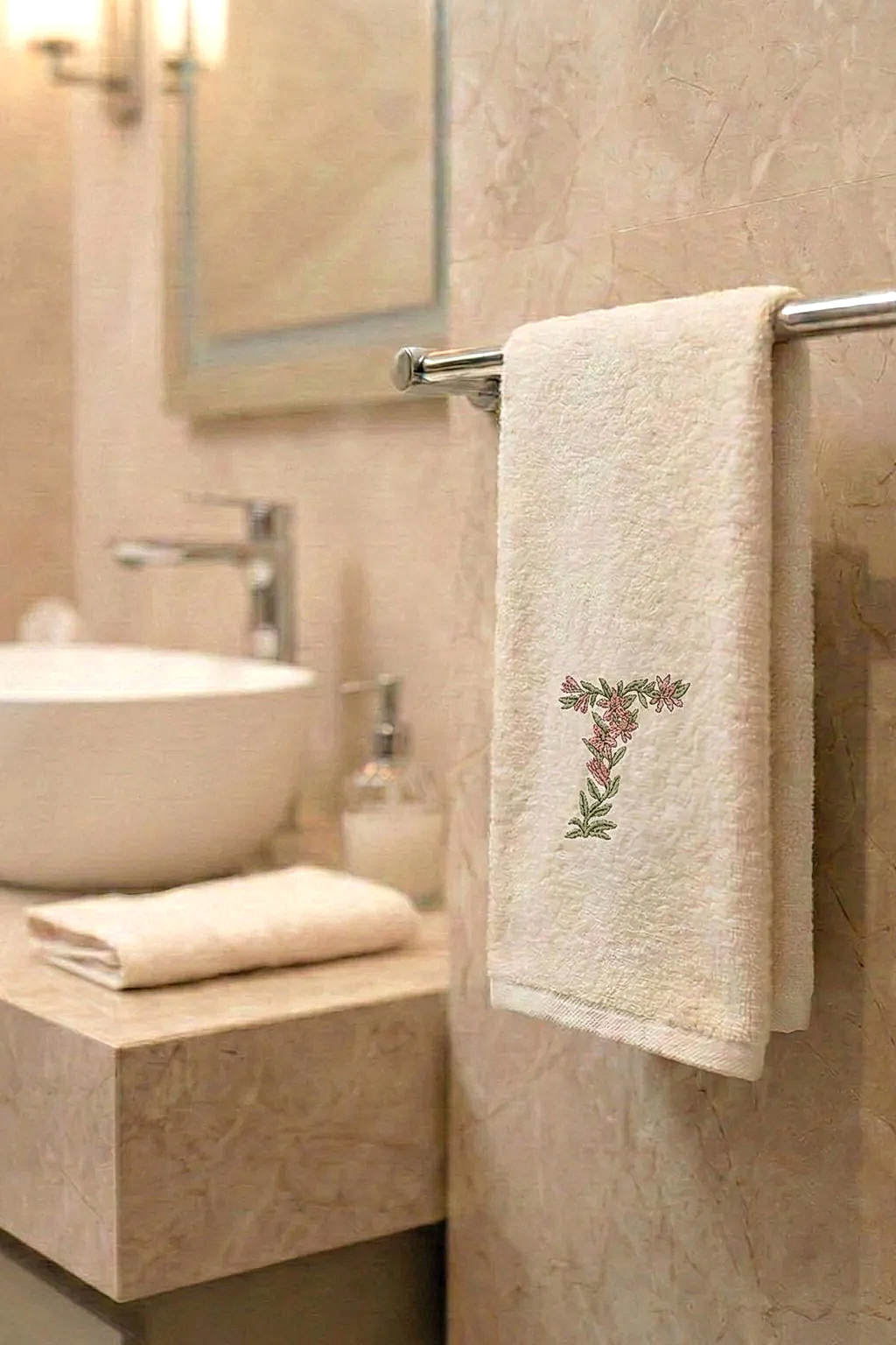 Monogram Harf Nakışlı Bambu Yüz Havlusu (50 x 90 cm)