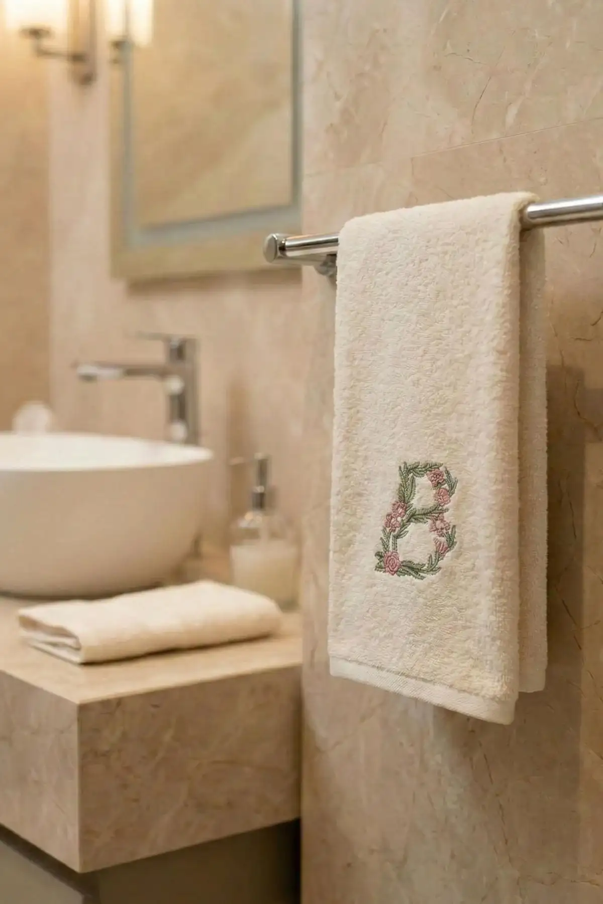 Monogram Harf Nakışlı Bambu Yüz Havlusu (50 x 90 cm)