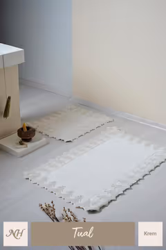 Tual İşlemeli 2'li Paspas Set (60 x 100 cm) - Nazik Home - Yuvama Değer!